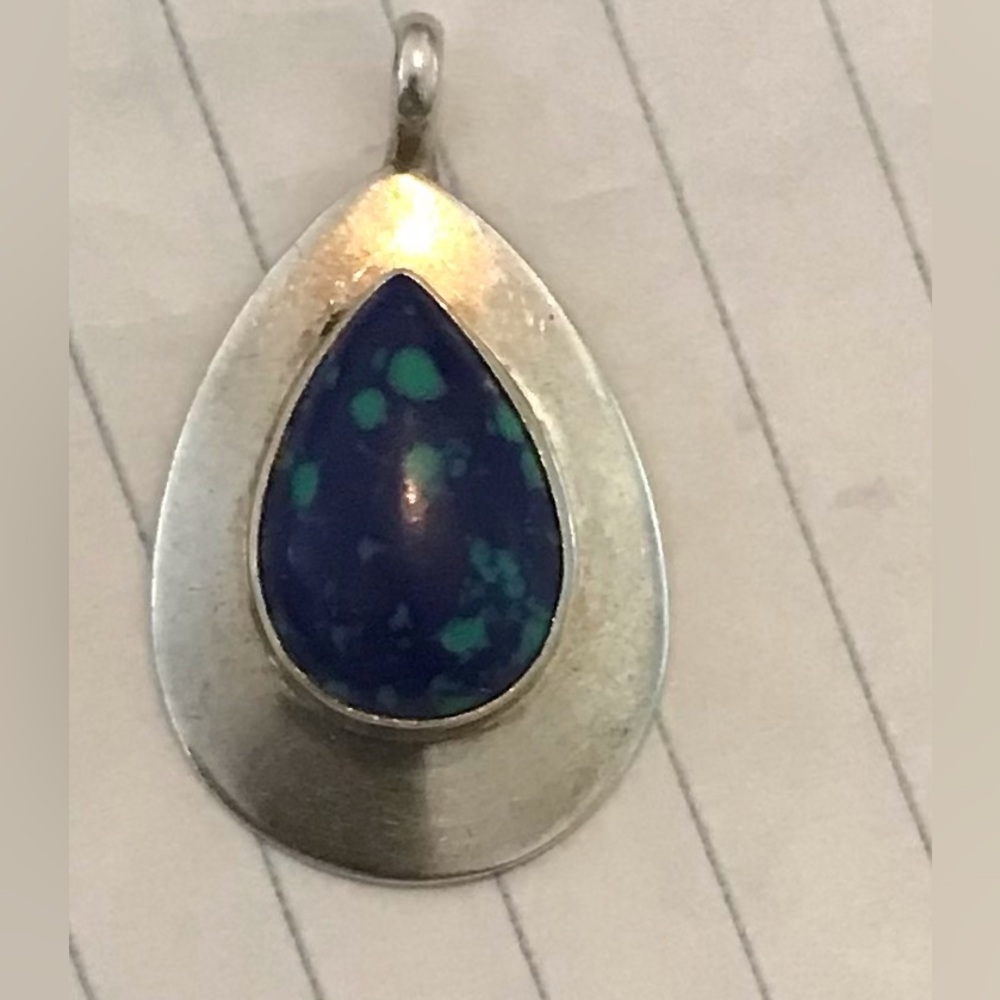 Older vintage Azurite sterling pendant signed Sterling SJ probably navajo